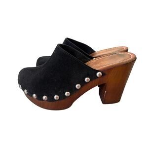 Black Suede Studded Wooden Platform Clog Mules Made in Italy EU 37 US 6.5 Y2K